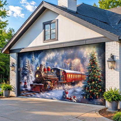 Lorva Christmas Garage Door Banner Decoration Santa’s Snowy Train Adventure
