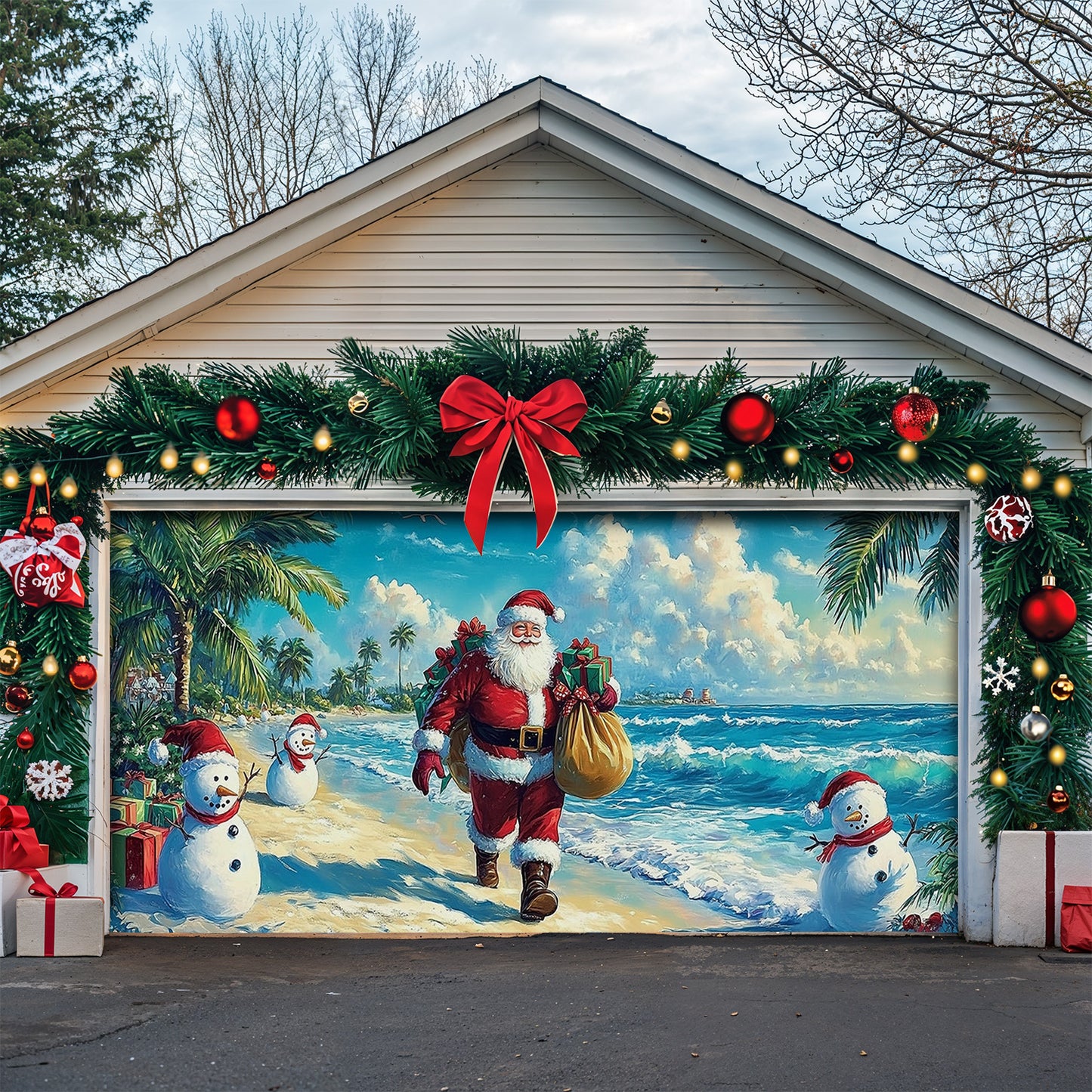 Lorva Christmas Garage Door Banner Decoration Relax Beach