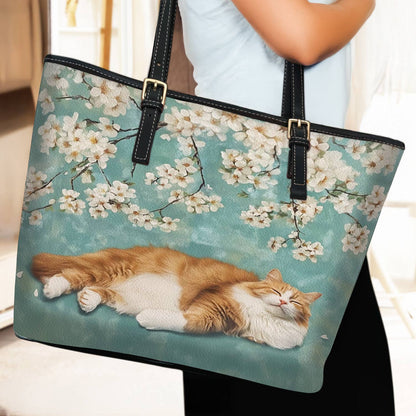 Lorva Cat Leather Tote Bag Sleeping Blossom