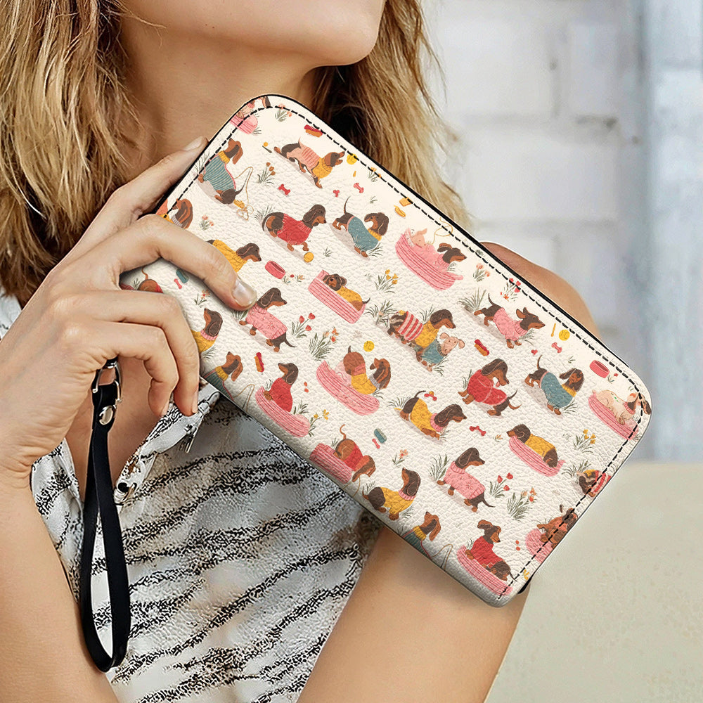 Lorva Dachshund Leather Wallet Playful Garden