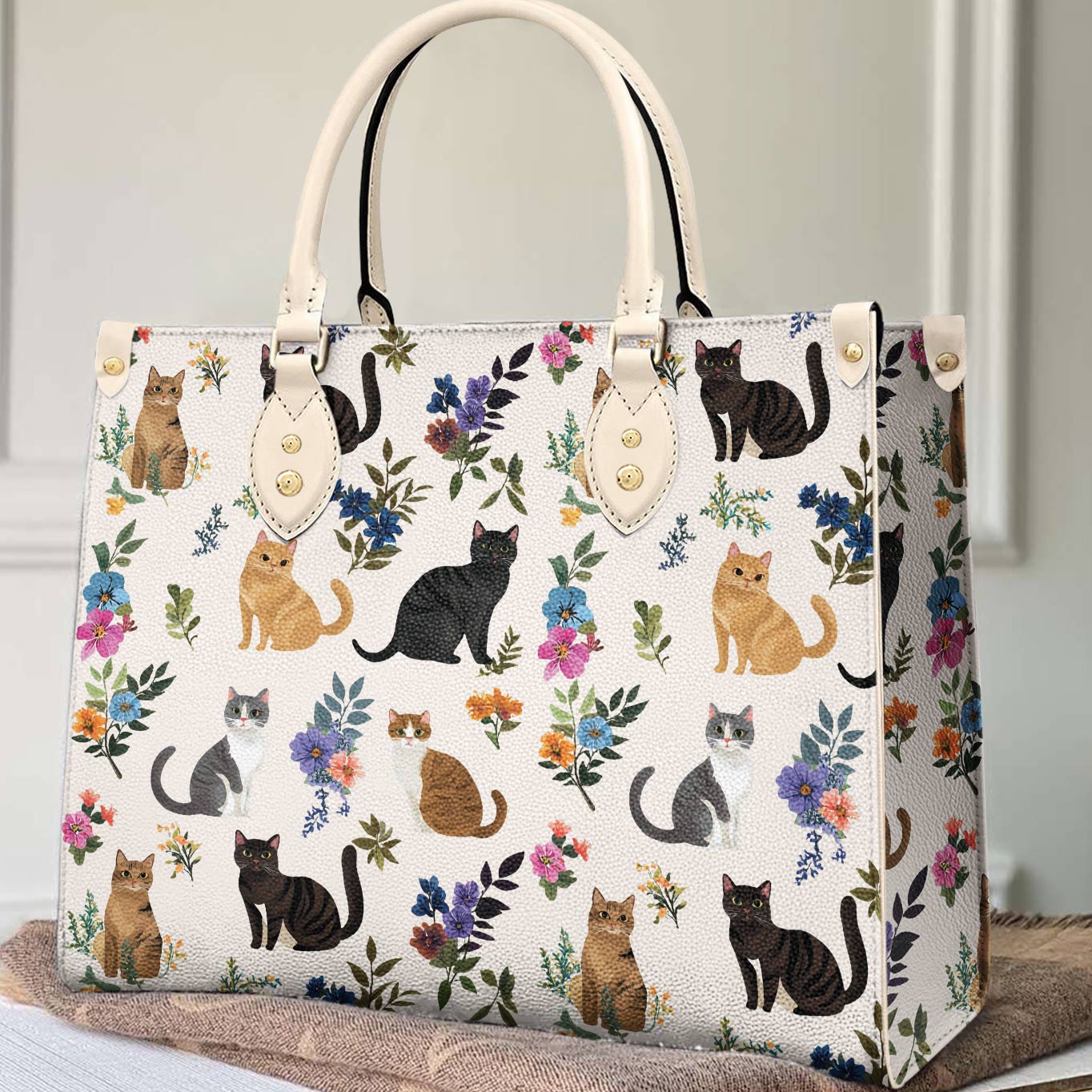 Lorva Cat Leather Bag Floral Gentle