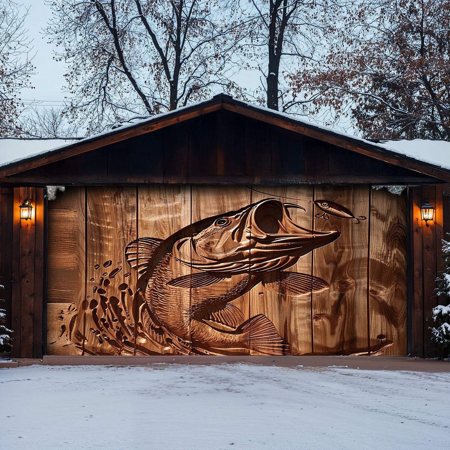 Lorva Fishing Garage Door Banner Decoration Stunning Largemouth Bass