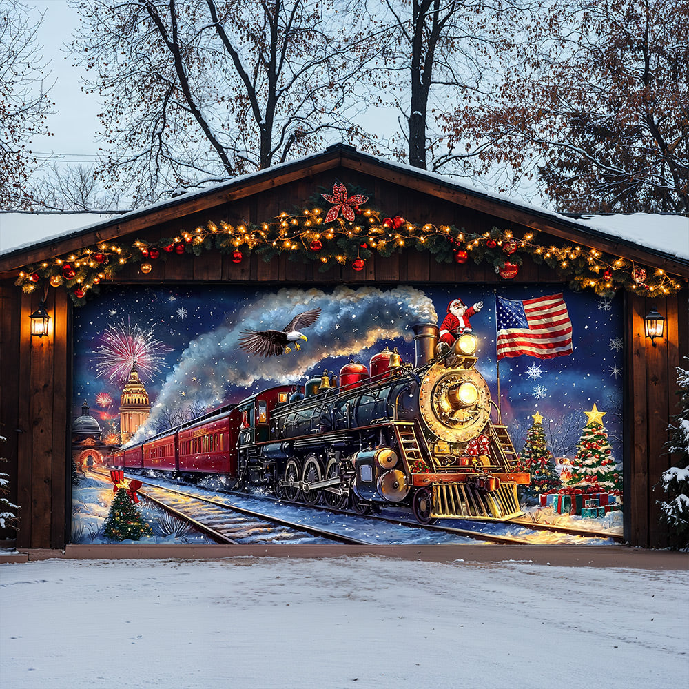 Lorva Garage Door Banner Decoration Patriotic Santa Claus Holiday Express