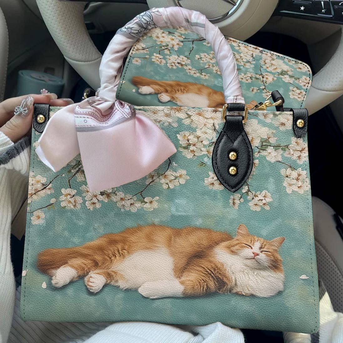 Lorva Cat Leather Bag Sleeping Blossom