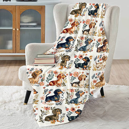 Lorva Fleece Blanket Cute Floral Dachshunds