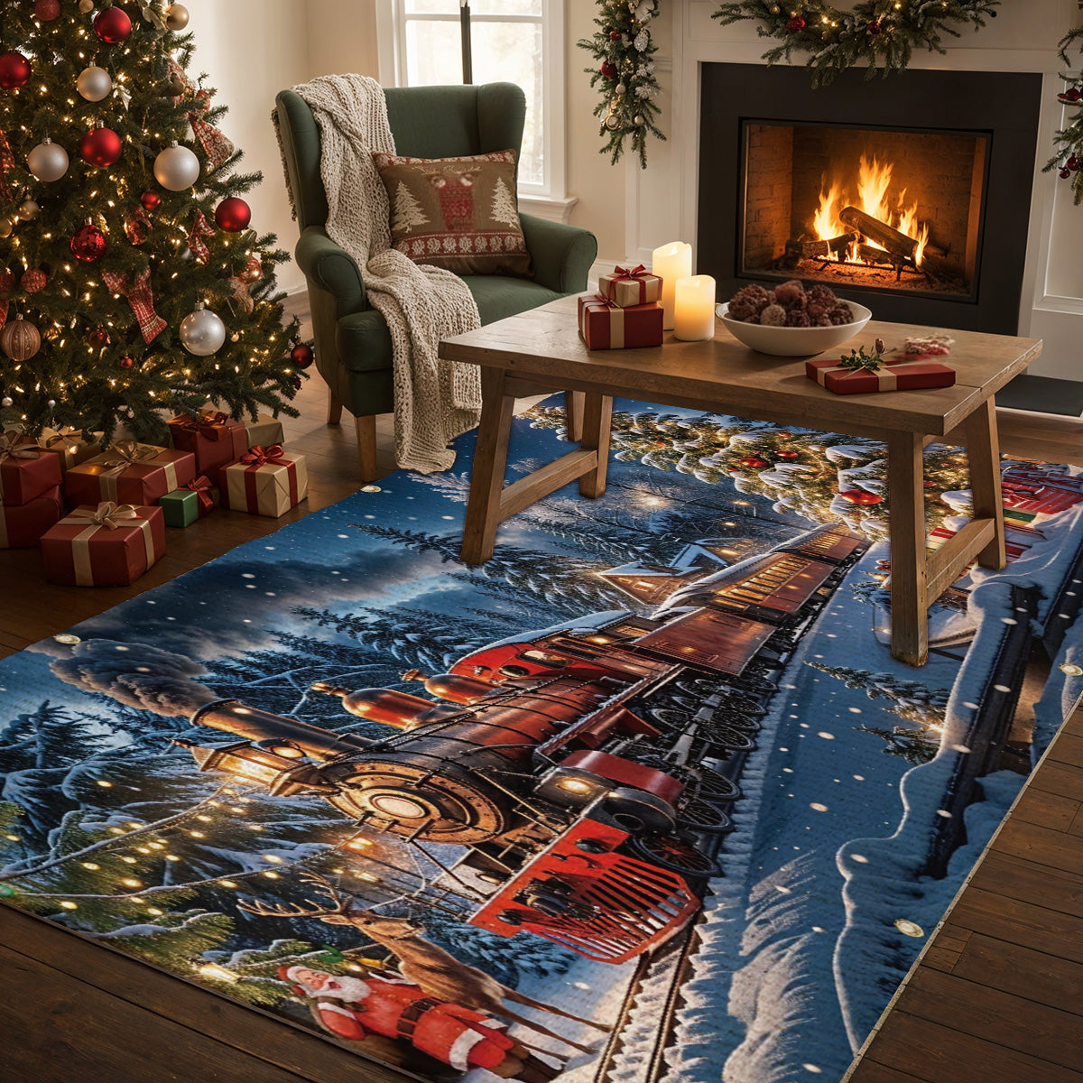 Lorva Christmas Area Rug Majestic Christmas Train