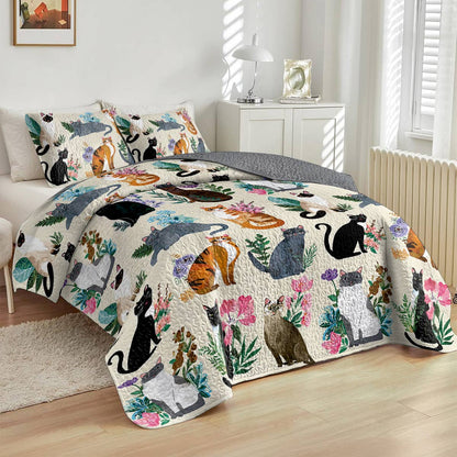 Lorva All Season Quilt 3-Piece Set Botanical Cats
