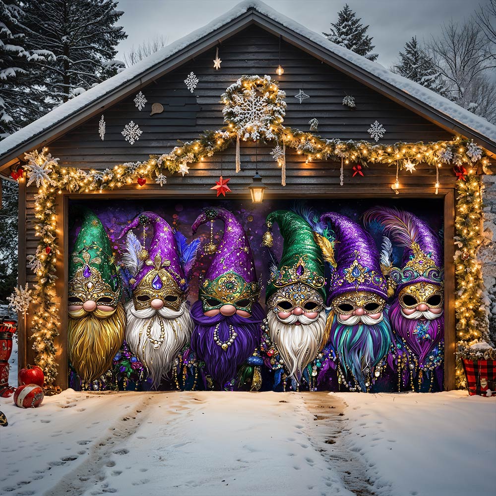 Lorva Mardi Gras Garage Door Banner Decoration Happy Gnomes