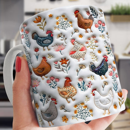 Lorva Flat Print Mug Cute Floral Chickens