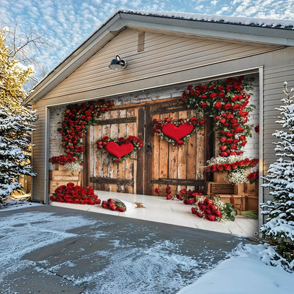 Lorva Garage Door Banner Decoration Rustic Rose Love