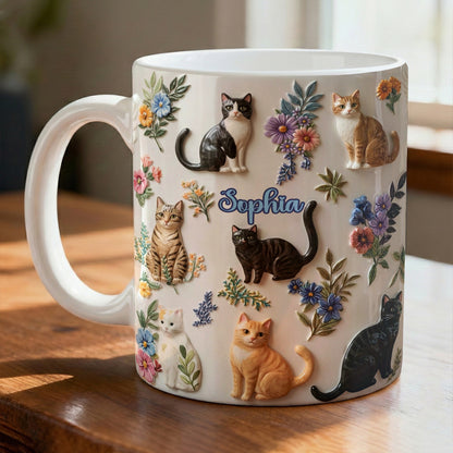 Lorva Personalized Flat Print Mug Cute Floral Cats