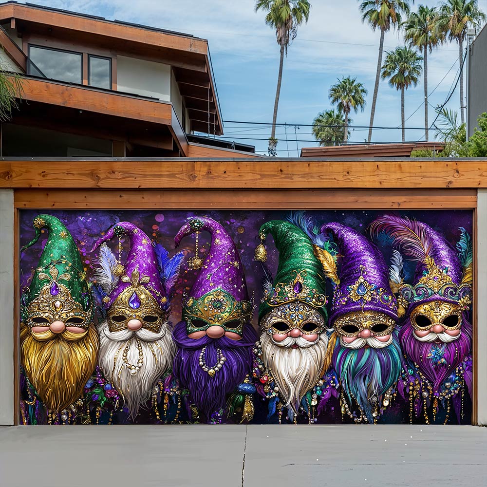 Lorva Mardi Gras Garage Door Banner Decoration Happy Gnomes