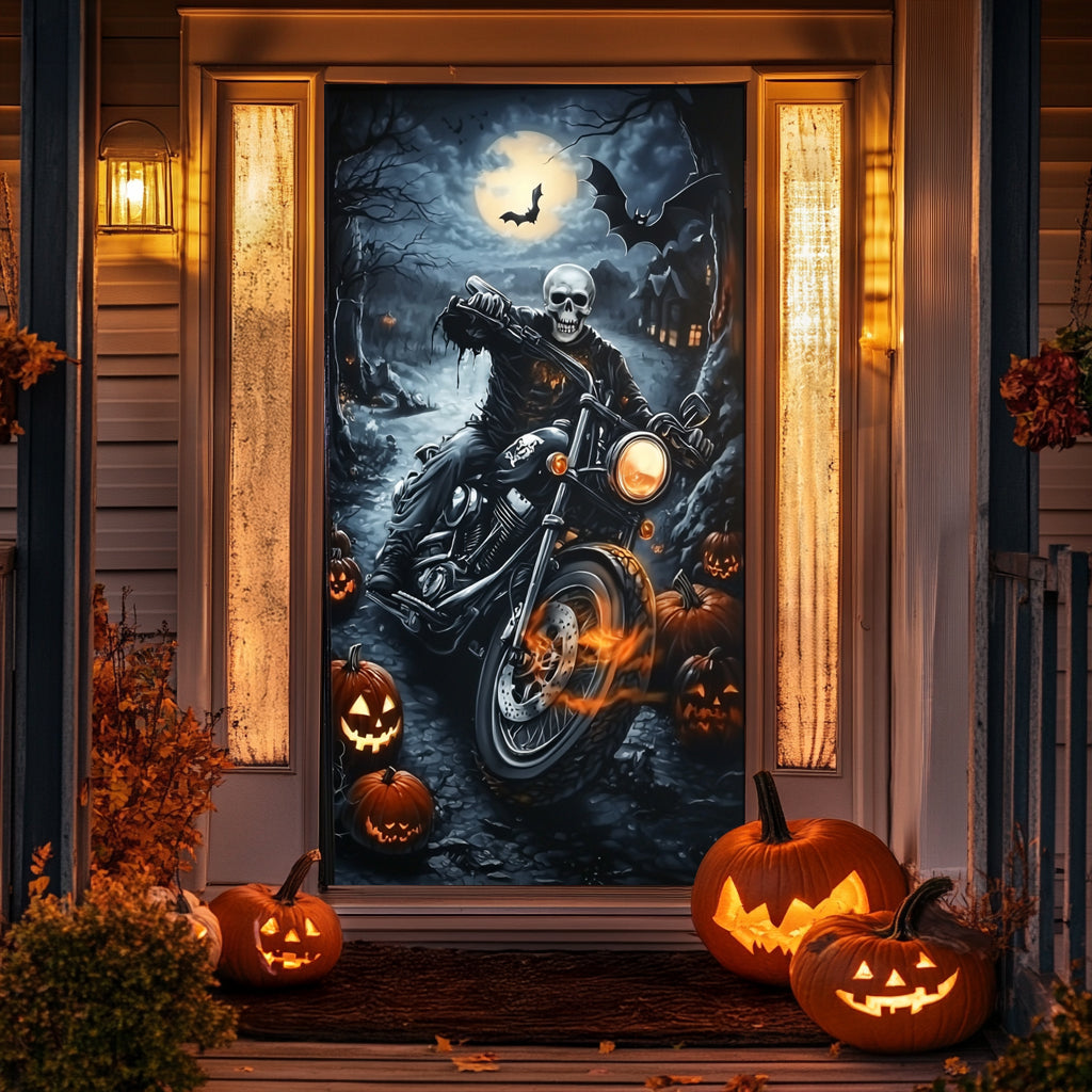 Lorva Halloween Door Cover Skeleton Biker Halloween