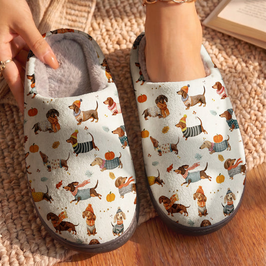 Lorva Dachshund Fleece Lined Slippers Happy Autumn