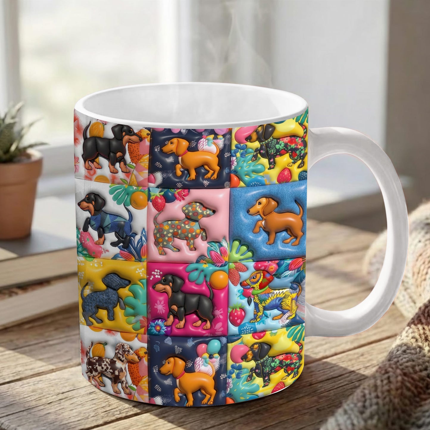 Lorva Flat Print Mug Amazing Tropical Dachshunds