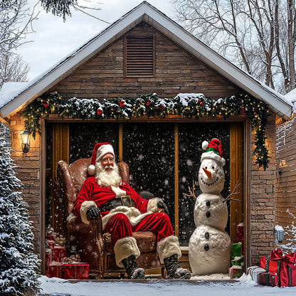 Lorva Christmas Garage Door Banner Decoration Santa & Snowman Holiday At Night