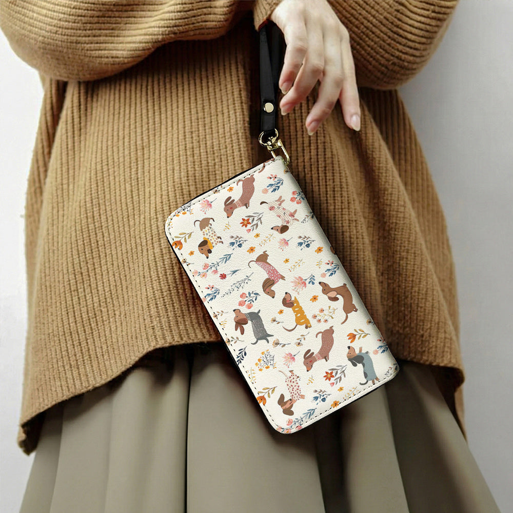 Lorva Dachshund Leather Wallet Happy Field Flowers
