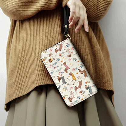 Lorva Dachshund Leather Wallet Happy Field Flowers