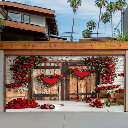 Lorva Garage Door Banner Decoration Rustic Rose Love