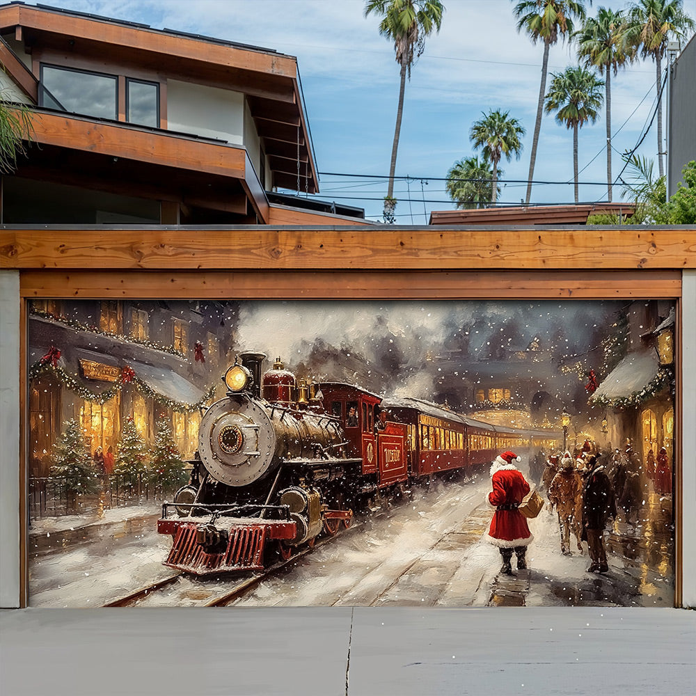 Lorva Christmas Garage Door Banner Decoration Merry Christmas Train Ride