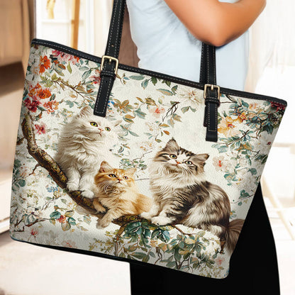 Lorva Cat Leather Tote Bag Happy Cat Garden