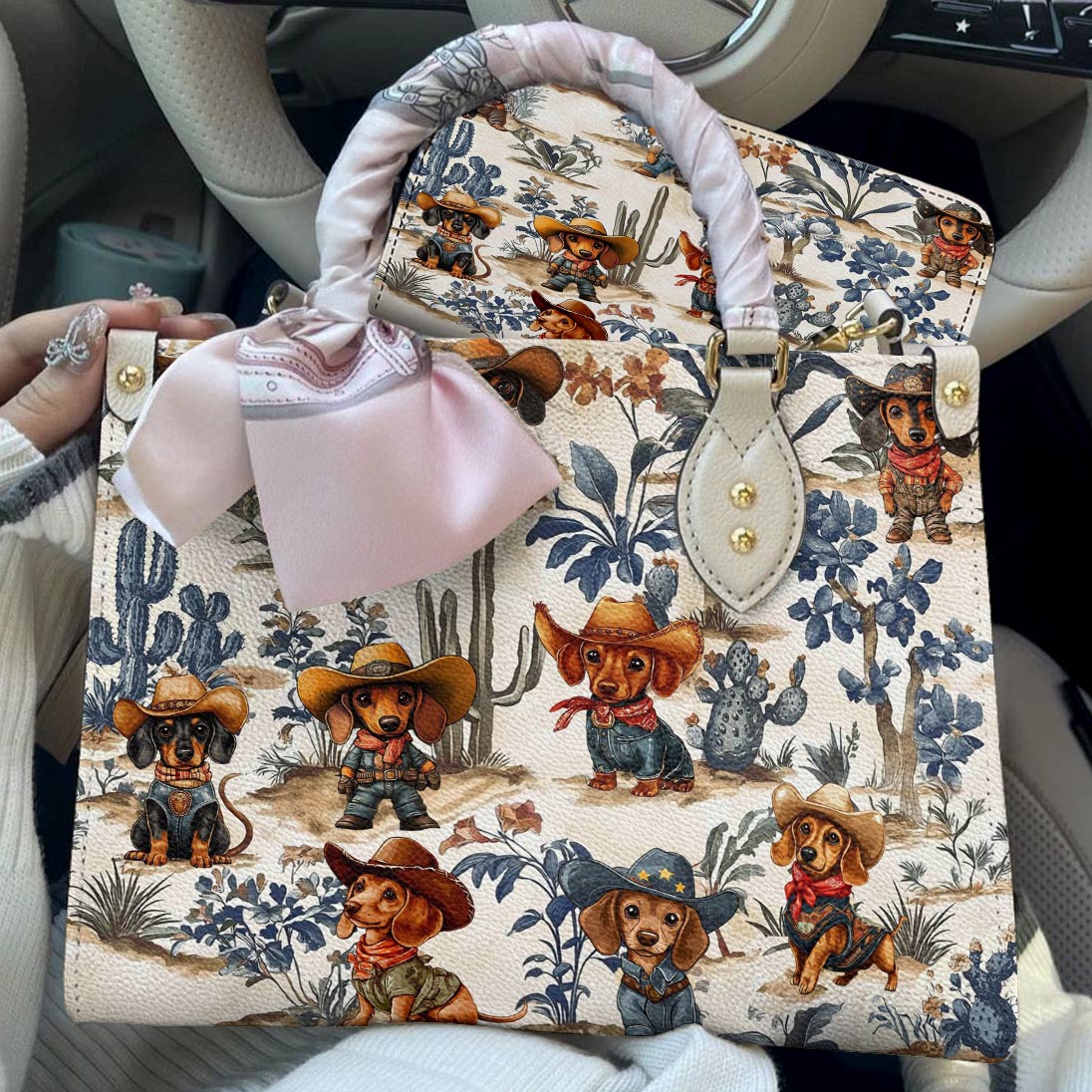 Lorva Dachshund Leather Bag Cowpoke Blues & Blooms