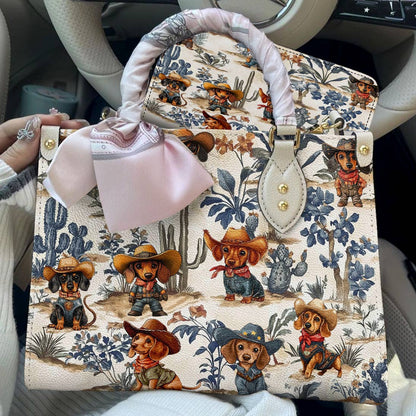 Lorva Dachshund Leather Bag Cowpoke Blues & Blooms