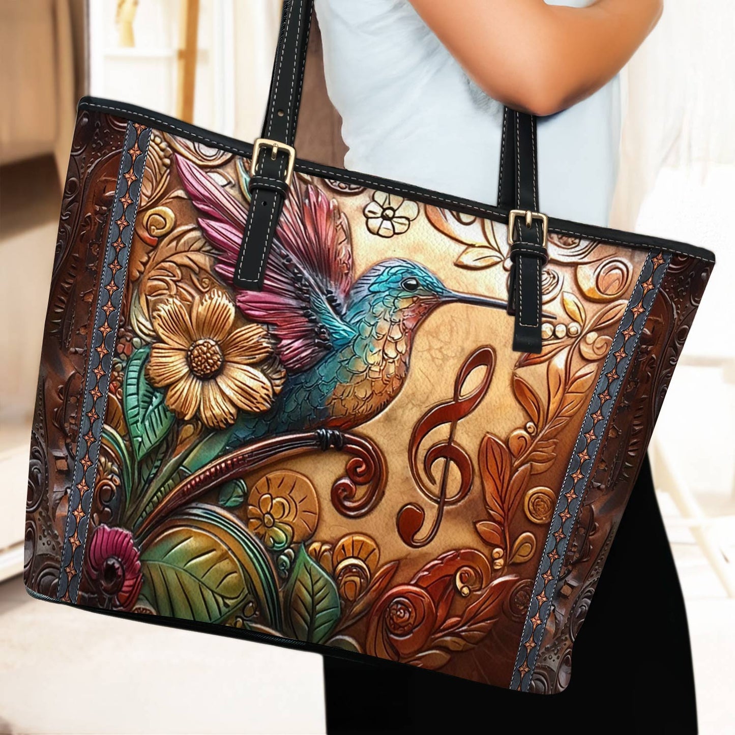 Lorva Hummingbird Leather Tote Bag Melody in Flight