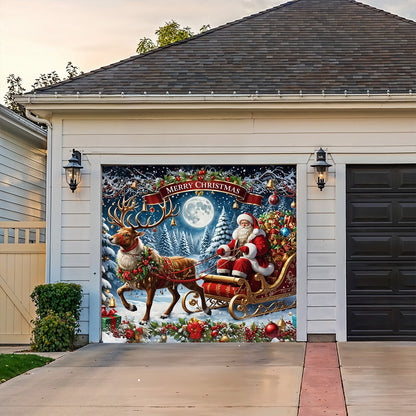 Lorva Christmas Garage Door Banner Decoration Santa’s Sleigh Ride Spreading Cheer on a Winter’s Eve