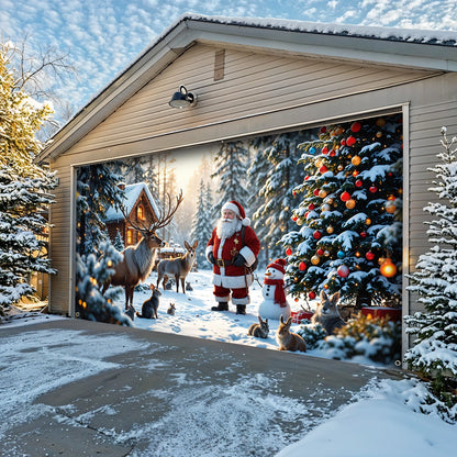 Lorva Christmas Garage Door Banner Decoration Santa’s Woodland Wonder