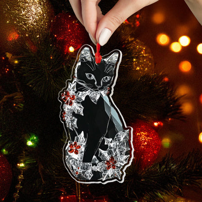 Lorva Black Cat 2D Acrylic Ornament Flowers Frosted