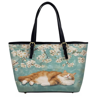 Lorva Cat Leather Tote Bag Sleeping Blossom
