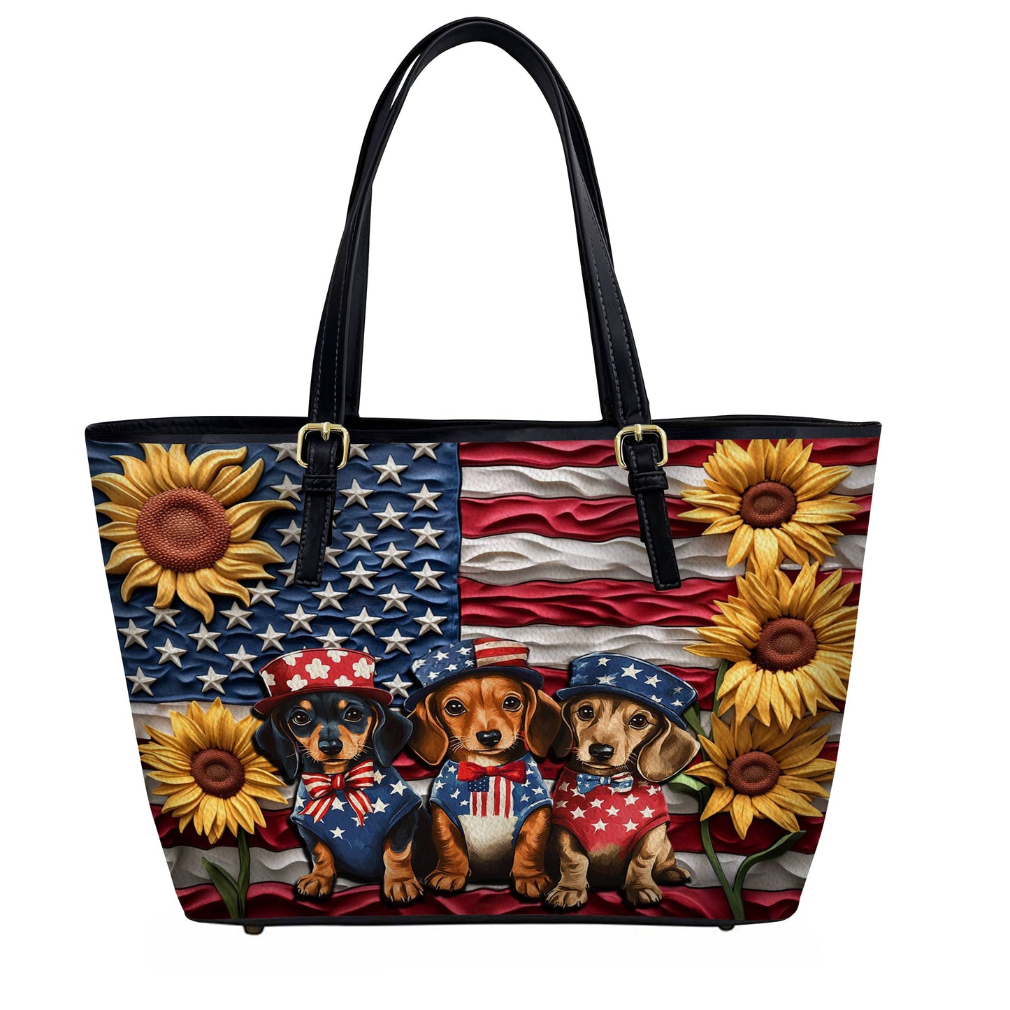 Lorva Dachshund Leather Tote Bag Doxies for America