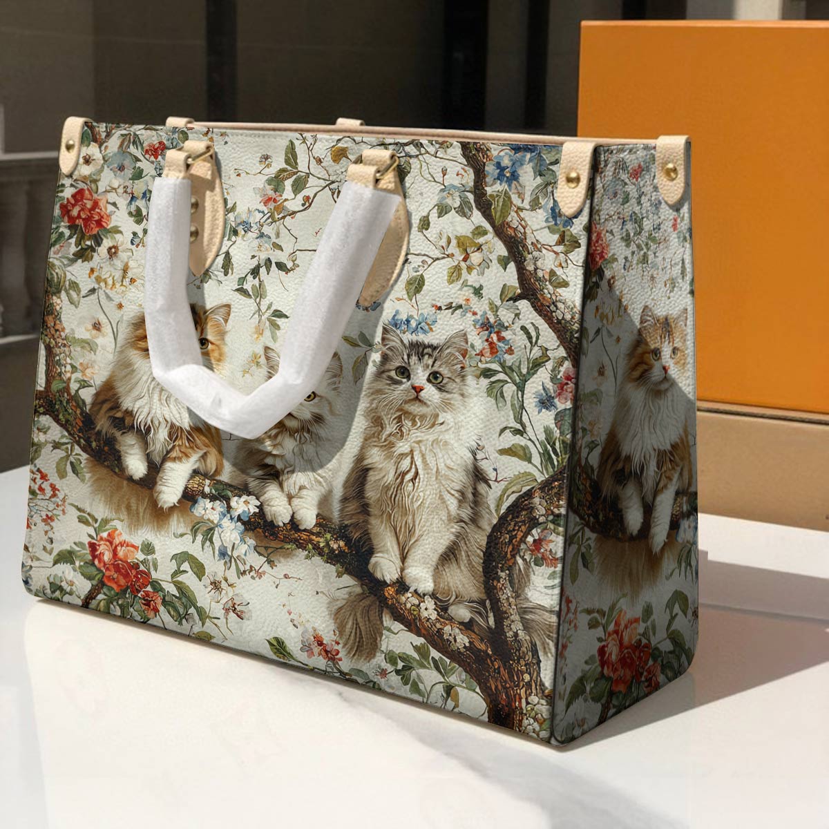 Lorva Cat Leather Bag Happy Cat Garden
