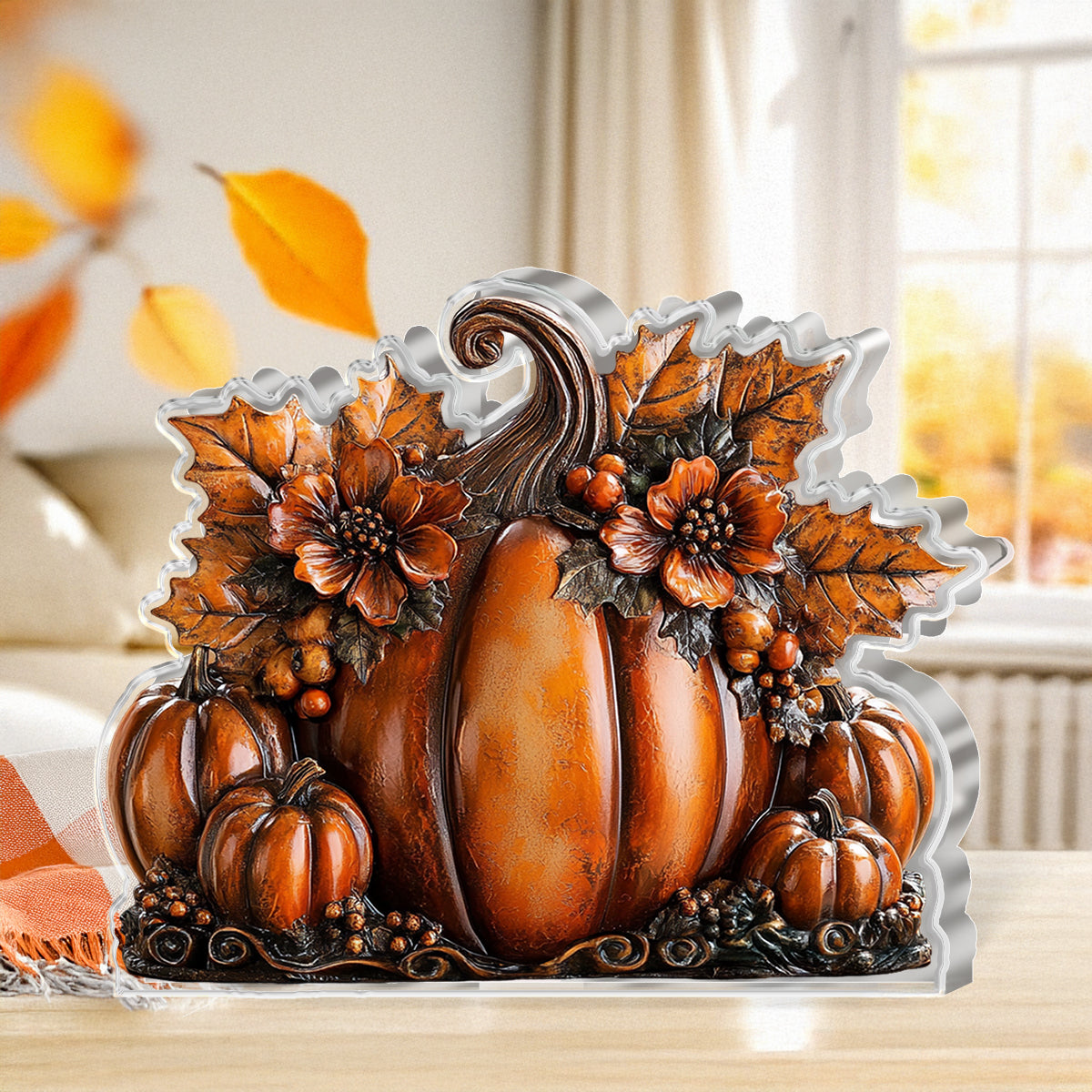 Autumn Custom Shaped 2D Print Acrylic Plaque Pumpkin & Petals
