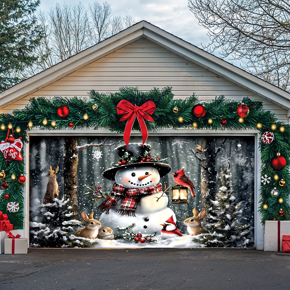 Lorva Snowman Christmas Garage Door Banner Decoration Love Time