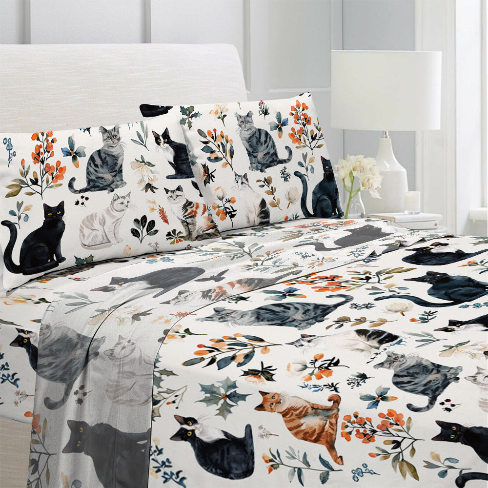 Lorva 4-Piece Bed Sheet Set Timeless Cats Dreams