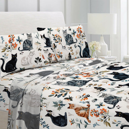 Lorva 4-Piece Bed Sheet Set Timeless Cats Dreams