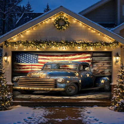 Lorva Patriotic Garage Door Banner Decoration Rustic Truck