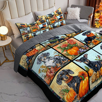 Lorva All Season Quilt 3-Piece Set Cozy Dachshund Harvest