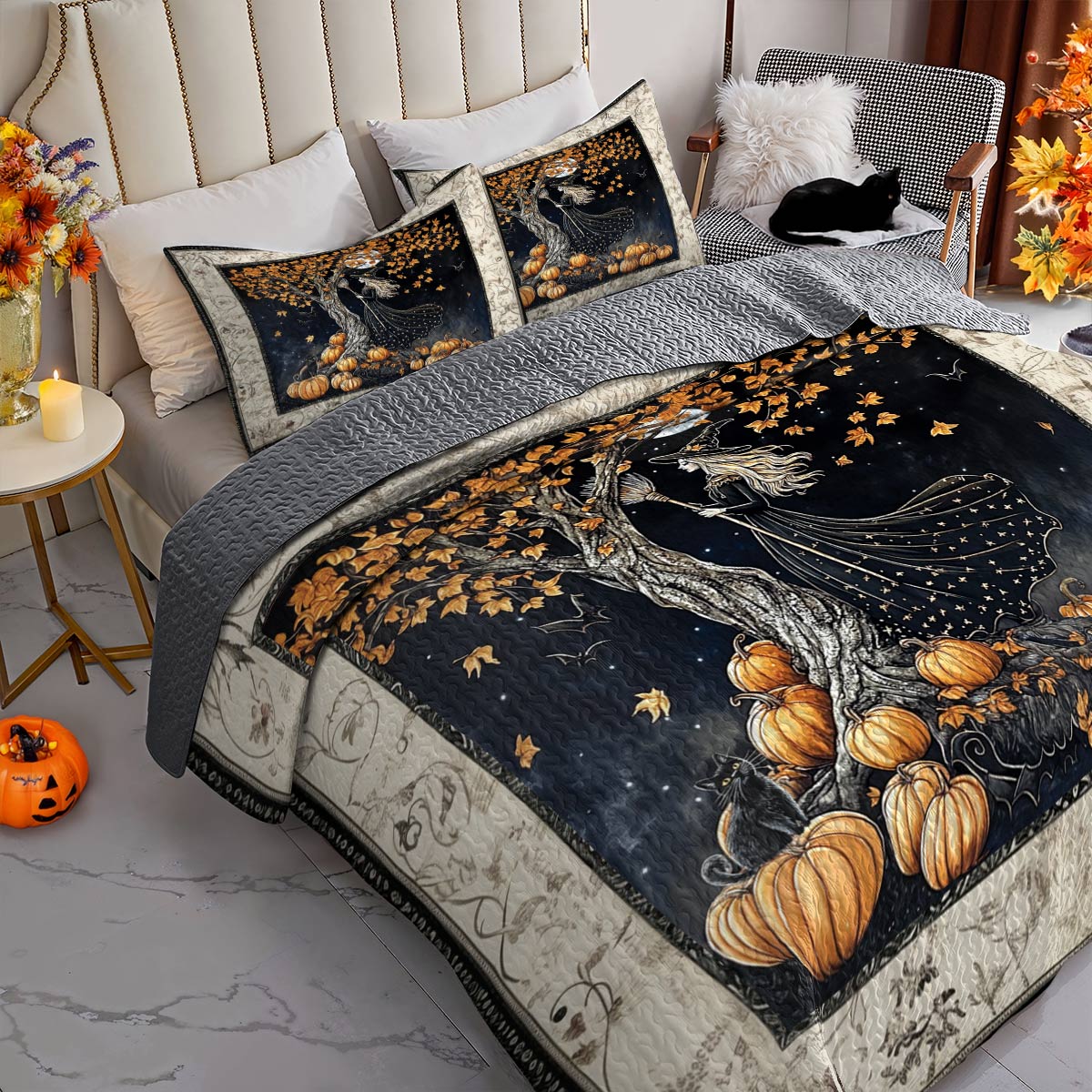 Witch Lorva All Season Quilt 3-Piece Set Moonlit Pumpkin Witch