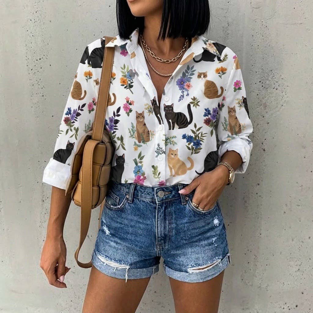 Lorva Cat shirt Cute Floral Cats