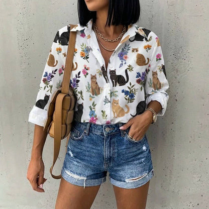 Lorva Cat shirt Cute Floral Cats