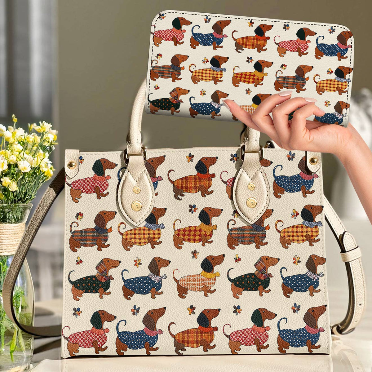 Lorva Dachshund Leather Bag Joyful