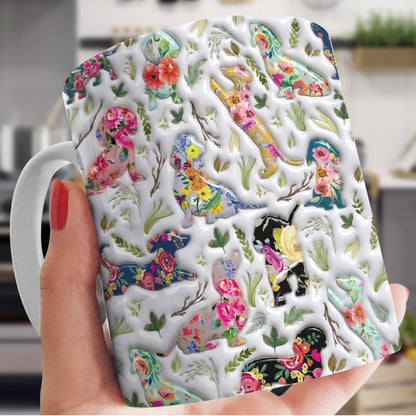 Lorva Dachshund Flat Print Mug Charming Floral Dachshund