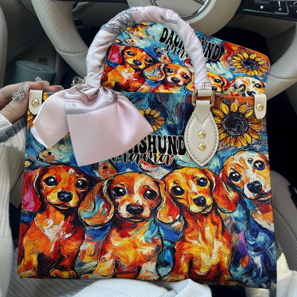 Lorva Dachshund Leather Bag Sunflower Dachshund Mama