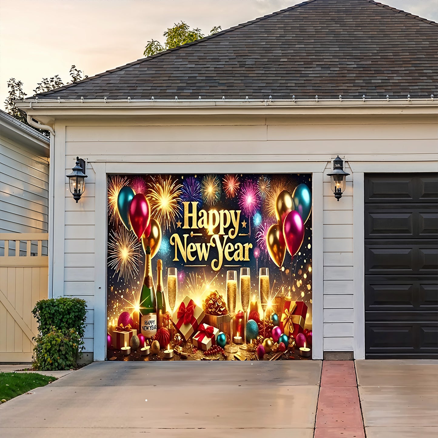 Lorva Garage Door Banner Decoration Happy New Year