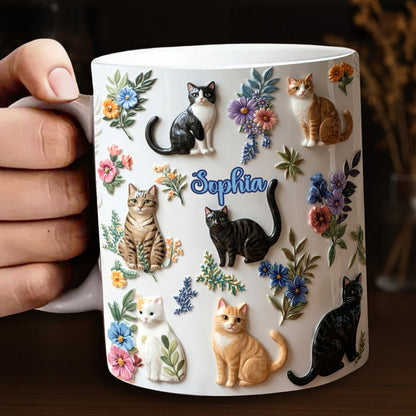 Lorva Personalized Flat Print Mug Cute Floral Cats