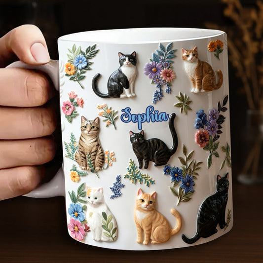 Lorva Personalized Flat Print Mug Cute Floral Cats