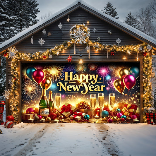 Lorva Garage Door Banner Decoration Happy New Year
